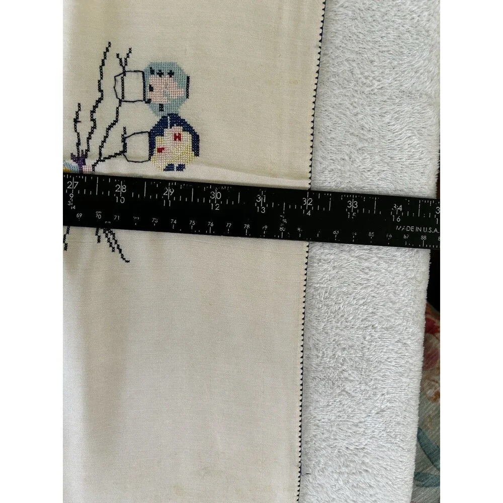 Vintage Asian Silk Tablecloth Lantern Cross Stitch Embroidery Beautiful !
